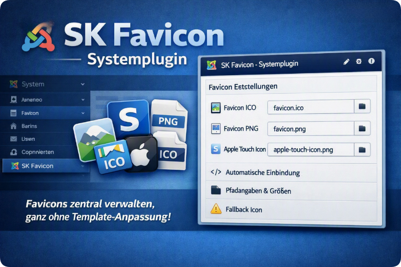 Joomla 6 Favicon Icons zentral über die Plugin Einstellungen verwaltet